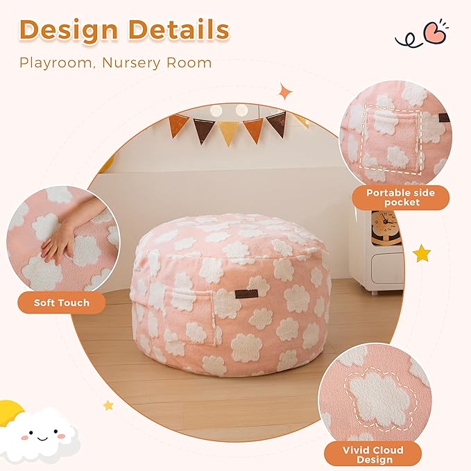 MAXYOYO Bean Bag Chair Bed for Kids, Convertible Bean Bag from Lazy Chair to Floor Bed, Fresh Cloud Design Cover, Stuffed Floor Sofa Couch for Boys and Girls, High-Density Foam Filling, Pink