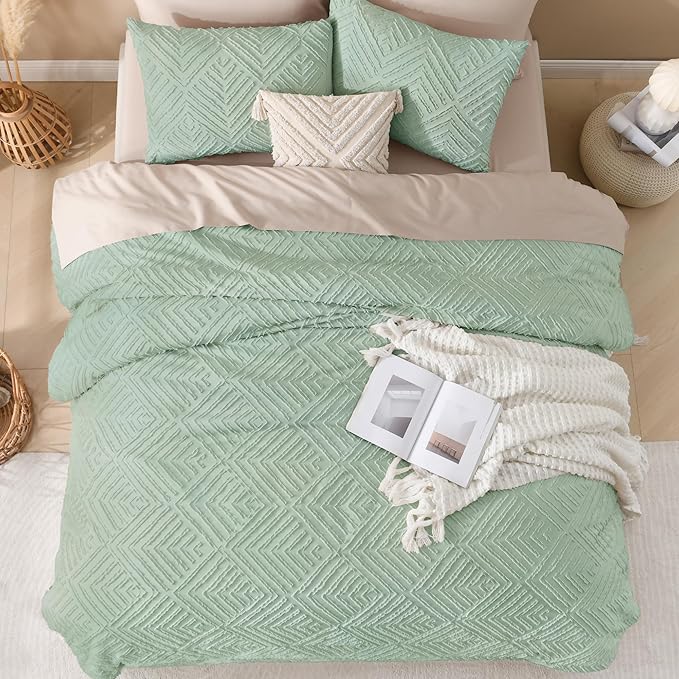 Andency Full Comforter Sets Sage Green, Boho Lightweight and Fluffy Bedding Set for Full Bed, 3 Pieces Tufted Farmhouse Design for All Seasons (79x90Inches, 1 Comforter and 2 Pillow Shams)