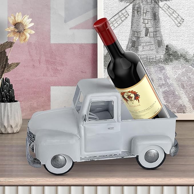 Farmhouse White Truck Decor, Vintage Metal Farm Truck Decor,Rustic Outdoor/Indoor Garden Trucks Planter,Decorative Tabletop Fall Table Pick-up Decor, Collectible Vehicles Gifts