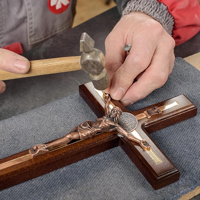 Asterom St Benedict Crucifix Wall Cross - Handmade Saint Benedict Wood Cross Wall Decor - Catholic Crucifix - 12 Inch