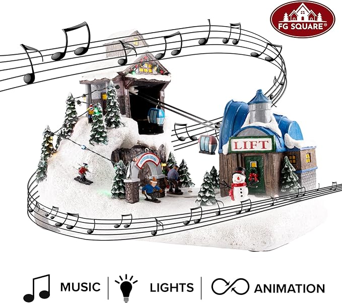 Animated Christmas Village Powder Ridge Resort | Christmas House Collection Accessories Figurines for Christmas Decorations and Gift | Motion & Sound Multicolor LED Lights 14" x 9" x 11"