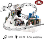Animated Christmas Village Powder Ridge Resort | Christmas House Collection Accessories Figurines for Christmas Decorations and Gift | Motion & Sound Multicolor LED Lights 14" x 9" x 11"