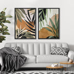 SIGNFORD Framed Canvas Print Wall Art Set Tropical Island Palm Leaf Geometric Collage Abstract Nature Illustrations Modern Art Decorative Minimalist Floral Botanical for Bedroom - 24"x36"x2 Black