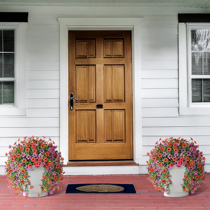 Artificial Fake Flowers Plants for Outdoor Spring Summer Decoration, 2 PCS Faux Silk Daisy Flower UV Resistant Look Real for Outside Patio Porch Garden Balcony Home Summer Decor(Red Purple)