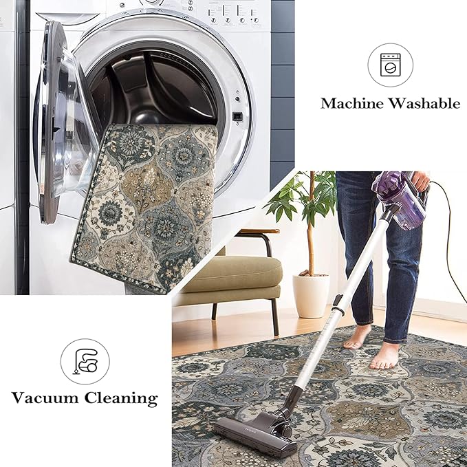 Lahome Moroccan Trellis Washable Runner Rug, 2x6 Runners for Hallways 6 Feet Non Slip Vintage Laundry Room Rug Vintage Ultra-Thin Long Carpet for Kitchen Bedroom, Grey