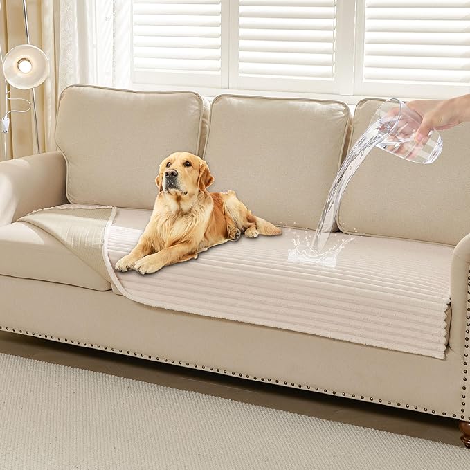 HAOMAIJIA Waterproof Couch Cover for Dogs Washable,Fuzzy Pet Couch Covers for Sofa,Thick Soft Dog Bed Cover Non-Slip Couch Covers for 2 Cushion Couch Sofa Pet Friendly (Off White, 35" x 62")