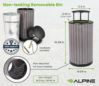 Alpine 32 Gallon Commercial Outdoor Trash Can - Heavy Duty Garbage Can Outdoor, Industrial Trash Can with Plastic Panels for Patio, Parks, Trails & Resorts (Rain Bonnet Lid - Grey)