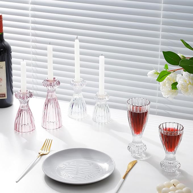 Lysenn Glass Candle Stick Holder Set of 3 – Premium Taper Candle Holders for Romantic Ambiance - Candle Sticks Holder Decor for Special Occasions - Clear
