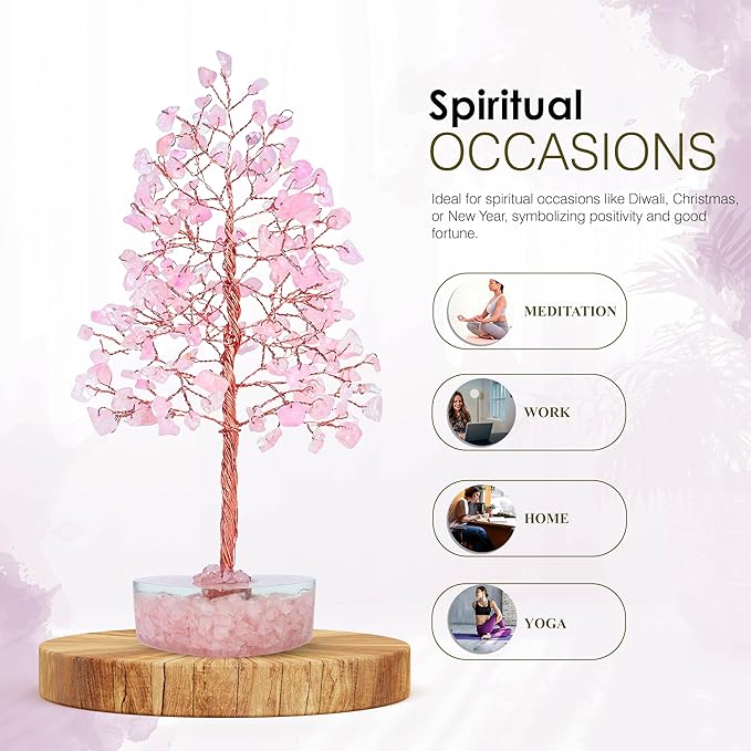 Crocon Rose Quartz Heart Shape Base Crystal Tree Gifts for Women, Healing Crystals Tree of Life Present Crystal Feng Shui Bonsai Trees for Positive Energy Good Luck Home & Office Decoration Gifts