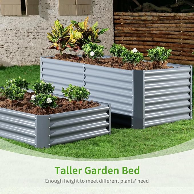 Land Guard 8×4×2ft Galvanized Raised Garden Bed, Planter Boxes Outdoor, Raised Garden Beds Outdoor for Vegetables, Flowers, Herbs, 479 Gallons, Modern Gray… B0CWTYXT24