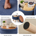 Wimarsbon Storage Ottoman, Modern Round Footrest with Soft Padded Seat, Teddy Velvet Footstool with Wood Legs, Accent Small Table or Plant Stand for Hallway, Living Room (Grey-Blue)