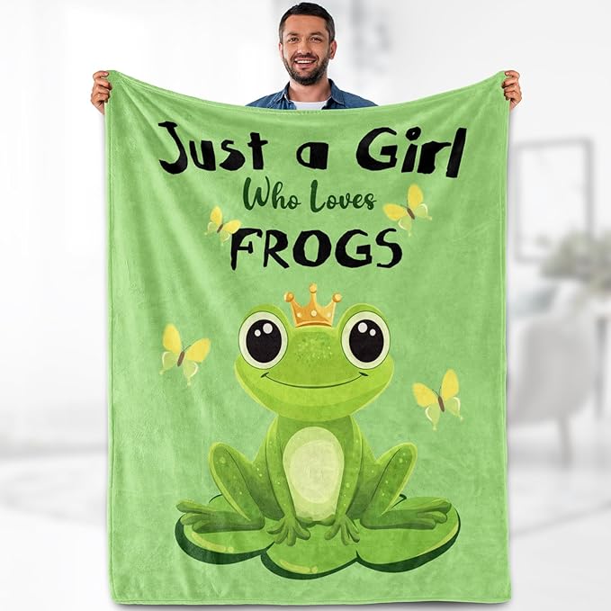 Frog Blanket Gifts for Women Kids - Just A Girl Who Loves Frogs Cute Stuff Animal Lovers Decor Throw for Teen Adults Soft Lightweight Fleece Cozy Travel Bed Couch Birthday Christmas Blanket 50"x60"