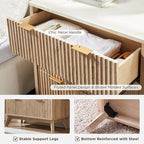 T4TREAM Fluted 3 Drawer Dresser, 32" Tall Modern Chest of Drawers with Faux Marble Top, Curved Profile Design, Wood Drawer Organizer for Bedroom, Living Room, Hallway, Entryway, Natural Oak