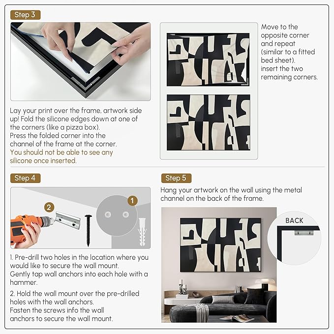 SIGNWIN 46"x72" Extra Large Framed Wall Art Black and White Abstract Geometric Design, Minimalist Modern Print for Home Living Room Bedroom Decor (Frame Assembly Required)