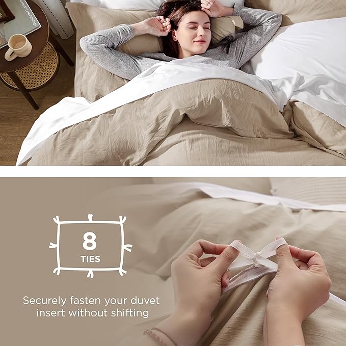 Bedsure Deep Beige Oversized King Duvet Cover - 3 Pieces Prewashed Cotton-Like Extra Soft Bedding Set, Includes 1 Duvet Cover 120x98 Inches with Zipper Closure & 2 Pillow Shams, Comforter Not Included