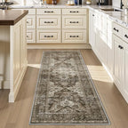 AMOAMI-2X6 Runner Rug-Washable Runners for Hallways-Soft Non Slip Bedside Rugs for Bedroom-Vintage Long Rug for Hallways Entryway Laundry Room Stair Kitchen Bathroom Light Brown/Coffee