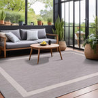 Bordered Outdoor Rug 9x12 Washable Outside Carpet for Indoor Patio Porch Waterproof Easy Cleaning Non Shedding Area Rugs Gray 9 x 12