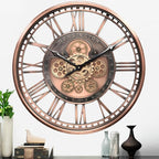 CLXEAST 21 Inch Large Roman Numeral Wall Clock with Moving Gears,Farmhouse Copper Rose Gold/Copper Metal Wall Clocks for Living Room Decor,House Warming Gifts New Home