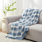 Snuggle Sac Stripe Blue Blankets Luxurious Microfiber Fabric, Reversible Super Soft Bedding Blankets Warm Cozy Knit Fuzzy Plush Blanket for Bed,Couch,Sofa,Living Room, Blue Stripe,60x80 inches
