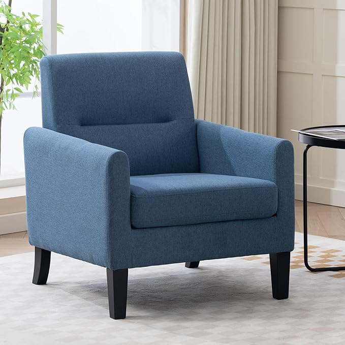 Accent Chair, Mid Century Modern Living Room Chairs Comfy Reading Chair with Upholstered Cushion Relax Armchair for Bedroom Apartment,Office,Blue