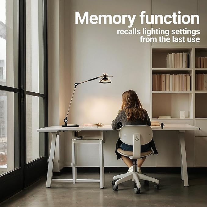 OTUS Desk Lamp Gesture Control with Adjustable Swing Arm, Brass Desk Lamps for Home Office, 12 Brightness, 3 Color Modes, Memory, Eye Care Tall Table Light