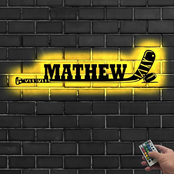 Personalized Ice Hockey Neon Sign - Hockey Sticks Custom Name Sign, LED Lights Signs Neon Signs for Wall Decor, Gift for Players, Fans, Sports Room Decoration