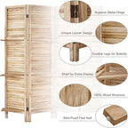 Room Divider with Shelves, Privacy Screen, Room Dividers and Folding Privacy Screens, 4 Panel Wood Temporary Wall Partition Separation Separator, Natural