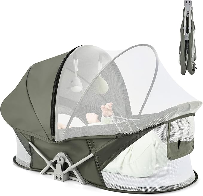 Portable Baby Bassinet Travel Baby Bed, Baby Cribs Travel Pod for Outdoors Baby Lounger Infant Travel Bed with Mosquito Net and Sunshade Canopy, Lightweight Washable