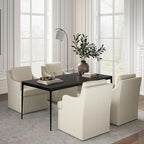 VKNOW Upholstered Dining Chairs Set of 4, Modern Kitchen Chairs Dinner Chairs with 4 Casters, Linen Armchair for Bedroom Reading Room Living Room, Beige