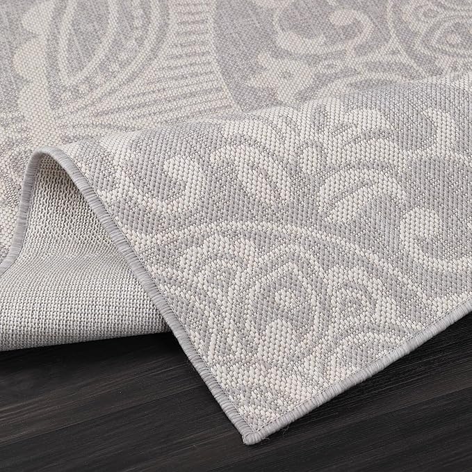 Medallion Outdoor Rug 6x9 Washable Outside Carpet for Indoor Patio Porch Waterproof Easy Cleaning Non Shedding Area Rugs Gray 6 x 9