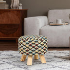 Asense Small Round Ottoman Foot Rest Stool Fabric Padded Seat Footstool Ottoman with Anti-Slip Wooden Legs (Multi-Color,Fabric)