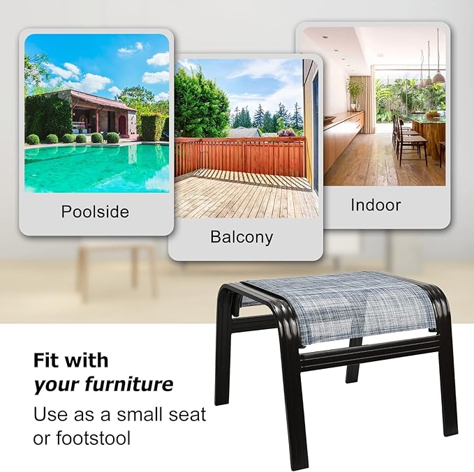 Outdoor Foot Stools Gift for Patio Ottoman Footrest Aluminum Portable Seat Wicker Furniture Stackable Dining Ottoman 2 Pack Blue