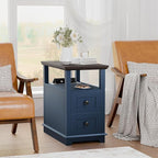 HIFYOBRO 2 Drawers End Table with Flip Top Charging Station Set of 2, Narrow Side Table, Type-C & USB Port & Power outlets, Wooden Storage End Table for Living Room, Bedroom