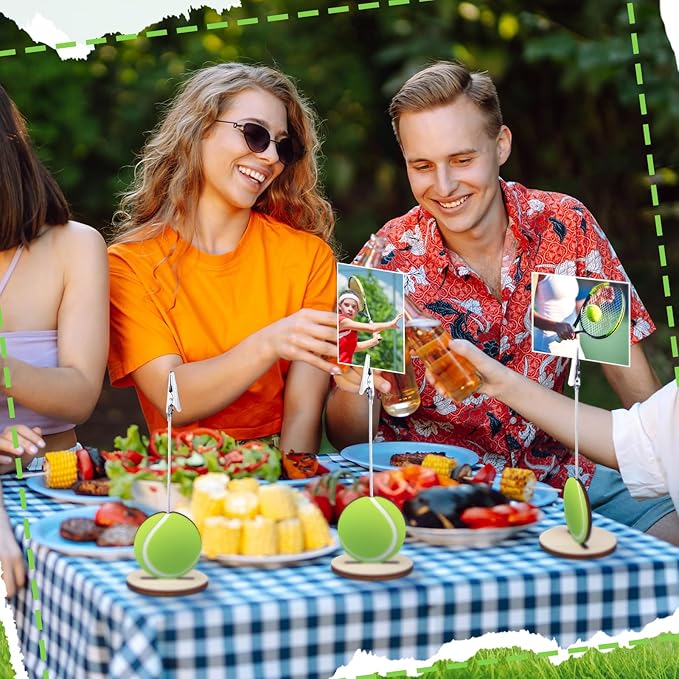 20 Pcs Base Memo Clip Holder Table Number Card Place Holders Stand Note Paper Clip Centerpieces for Table Party Favors Photo Stand Events Decoration (Tennis)