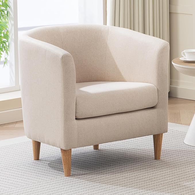 Accent Barrel Chair, Modern Comfy Living Room Chairs with Armrest Small Reading Chair with Cozy Soft Padded for Bedroom Reception Room Cafe,Begie