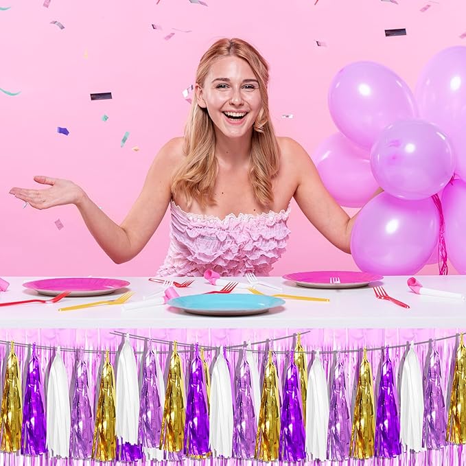 3P Purple-Gold Party Decoration Tassel Garland, Tassels Banner Streamers for Parade Floats, Bachelorette, Wedding, Birthday, Halloween, Christmas, Bridal/Baby Shower Party Decorations