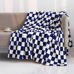 LOMAO Throw Blankets Flannel Blanket with Checkerboard Grid Pattern Soft Throw Blanket for Couch, Bed, Sofa Luxurious Warm and Cozy for All Seasons (Dark Blue, 50"x60")