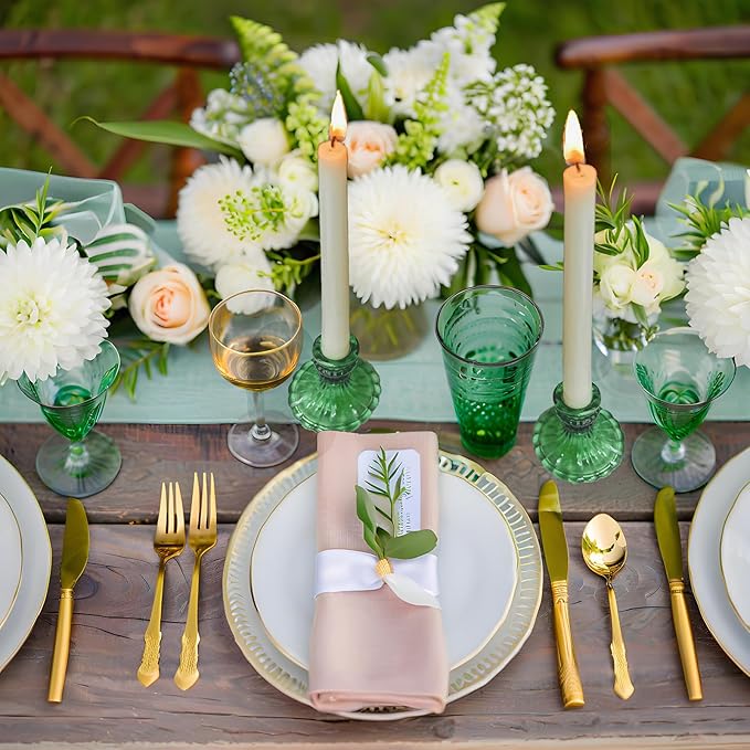 Glass Candlestick Holder,Striped Taper Candle Holders,Set of 6 Candle Stand for Table Centerpieces, Home Decor,Weddings,Festival and Parties (Green Stripe Pattern)