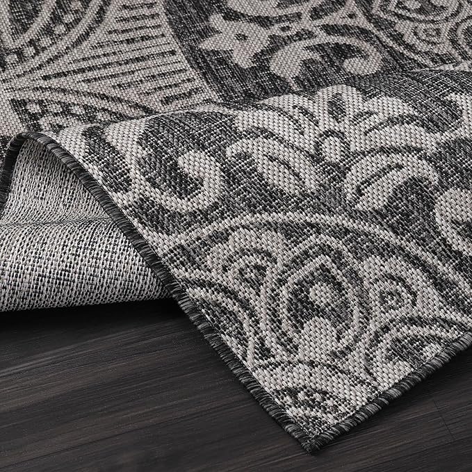 Medallion Outdoor Rug 5x7 Washable Outside Carpet for Indoor Patio Porch Waterproof Easy Cleaning Non Shedding Area Rugs Dark Gray 5 x 7