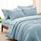 CozyLux Queen Comforter Set Light Blue Seersucker 7 Pieces Bed in a Bag Queen Comforter Set with Sheets Luxury Soft Bedding Set with Down Alternative Comforter, Sheets, Pillowcases & Shams All Seasons