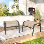 Outdoor Ottoman Set of 2, All Weather Outdoor Foot Stool with Supportive Textliene and Metal Frame, Stackable Oversized Outdoor Foot Rest for Furniture Patio Garden Pool, Beige