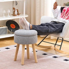 Wimarsbon Pouf Ottoman, 100% Cotton Knitted Boho Footstool, Round Footrest with Non-Skid Wood Legs, Home Décor Handmade Pouffe, Leisure Floor Step Stool for Living Room (High Storage Grey)