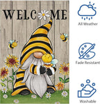 Welcome Summer Gnome Garden Flag Spring Summer Bee Sunflower Yard Flag 12x18 Double Sided Burlap Daisy House Flag for Rustic Seasonal Outside Outdoor House Decoration (ONLY FLAG)