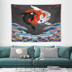 Houselerax Japanese Koi Fish Tapestries, Yin Yang Big Wave Cherry Blossom Tapestry Wall Hanging for Bedroom Living Room Office Decor 80"x60"