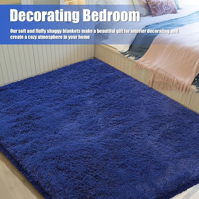 9x12 Fluffy Area Rugs for Living Room,Large Fuzzy Shag Area Rug for Bedroom,Blue Soft Non-Shedding Indoor Plush Carpet for Kids Bedroom Nursery Home Decor
