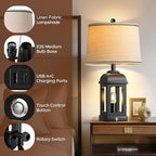 QiMH Table Lamp for Living Room, Farmhouse Lamps Set of 2 with USB A+C and Nightlight, 26" Rustic Bedside Lamps with 3-Way Dimmable Touch Control, Nightstand Lamp for Bedroom Decor, Black