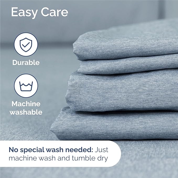 King Sheets Set 6 Piece - Includes 4 Pillowcases - Bed Sheets King Size - Soft Hotel Luxury Bedding - Cooling, Comfy & Breathable - 1 Flat & 1 Fitted & 4 Pillowcases w/ Deep Pockets - Heathered Blue