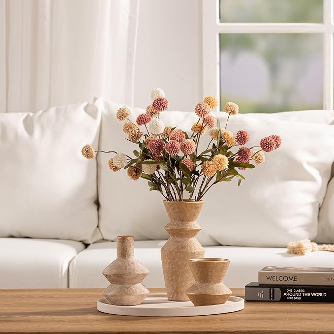 Ceramic Vase Home Table Decor - Gold Flower Vase Set of 3 Living Room Kitchen Decorations Farmhouse Modern Rustic Vases Decorative Centerpiece for Shelf Bedroom Office Bathroom Dining Coffee Desk