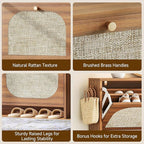 Nicetree Freestanding Arched Rattan Accent Ultra Slim Shoe Cabinet for Entryway - 4 Flip Drawers & 3-Tier Adjustable Shelves, Farmhouse Modern Rustic Shoe Rack for Hallway, Foyer, Living Room