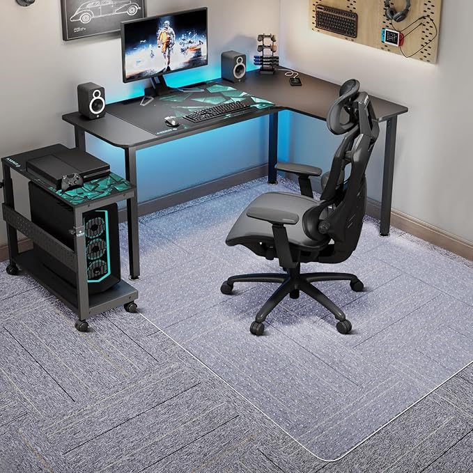 Tydle Chair Mat for Carpet, 60" x 50" Chair Mat for Carpeted Floors, Non-Slip Computer Under Desk Plastic Floor Mat for Work Gaming Chairs, Heavy Duty Carpeted Floor Protector for Home Office (Clear)